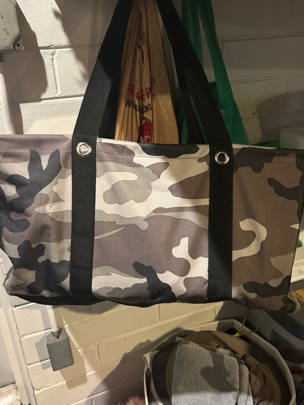 Camouflage Canvas Tote Bag with Black Straps